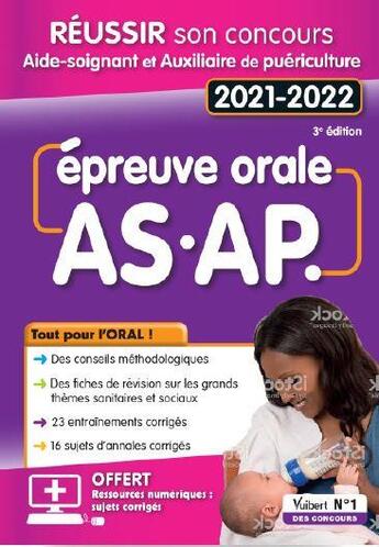 Couverture du livre « Épreuve AS-AP ; tout pour l'oral (3e édition) » de Frederique Jaquet et Francoise Sanchez aux éditions Vuibert