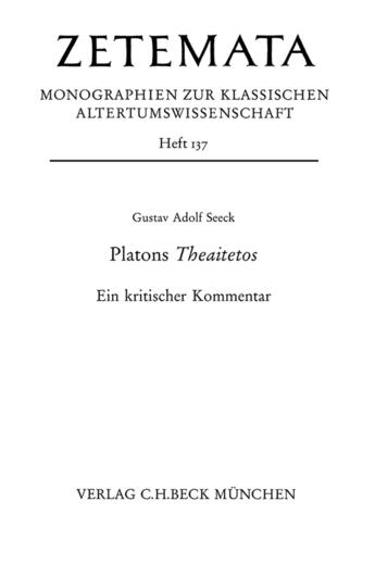 Couverture du livre « Platons Theaitetos » de Gustav Adolf Seeck aux éditions C.h.beck