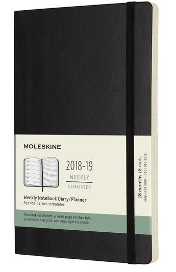 Couverture du livre « Agenda 18 mois semainier 2018 ; 19 grand format noir souple » de  aux éditions Moleskine