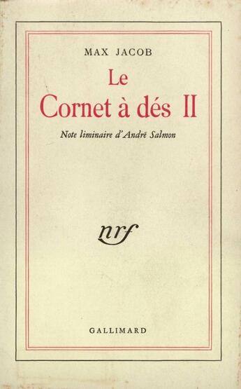 Couverture du livre « Cornet A Des T.2 » de Max Jacob aux éditions Gallimard