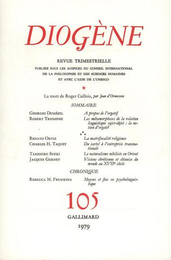 Couverture du livre « Diogene 105 » de Collectifs Gallimard aux éditions Gallimard