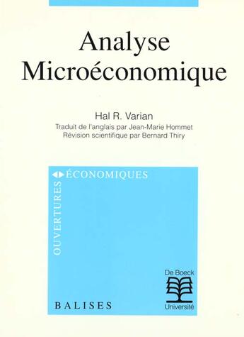 Couverture du livre « Analyse microeconomique » de Varian aux éditions De Boeck