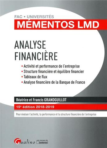 Couverture du livre « Analyse financière (édition 2018/2019) » de Beatrice Grandguillot et Francis Grandguillot aux éditions Gualino