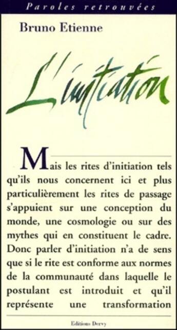 Couverture du livre « L'initiation » de Bruno Etienne aux éditions Dervy