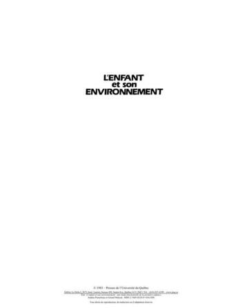 Couverture du livre « L'enfant et son environnement ; une étude fonctionnelle de la premiere enfance » de André Pomerleau et Gerard Malcuit aux éditions Presses De L'universite Du Quebec