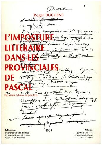 Couverture du livre « L'imposture littéraire dans les Provinciales de Pascal » de Roger Duchêne aux éditions Epagine