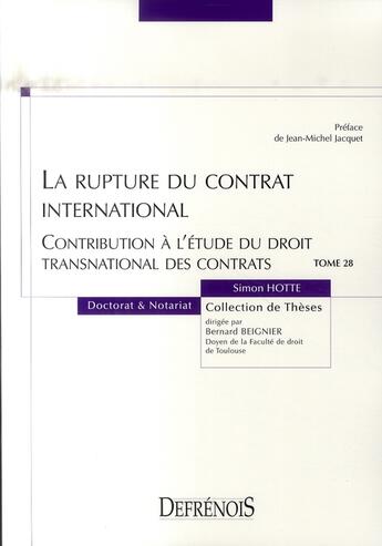 Couverture du livre « La rupture du contrat international » de Hotte S. aux éditions Defrenois