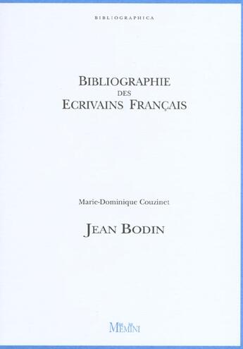 Couverture du livre « Jean bodin » de Marie-Dominique Couzinet aux éditions Memini