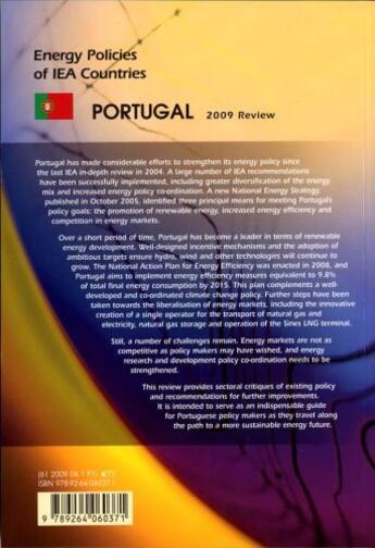 Couverture du livre « Energy policies of IEA countries ; Portugal (édition 2009) » de  aux éditions Ocde