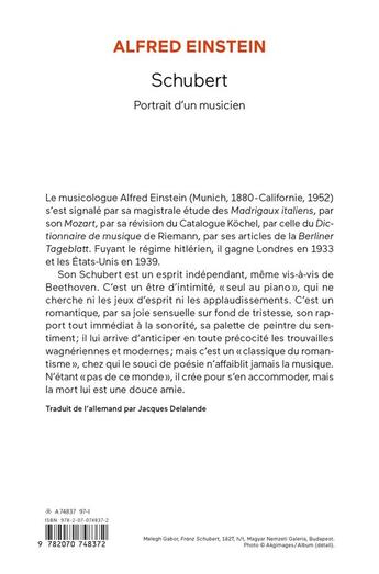 Couverture du livre « Schubert - portrait d'un musicien » de Alfred Einstein aux éditions Gallimard