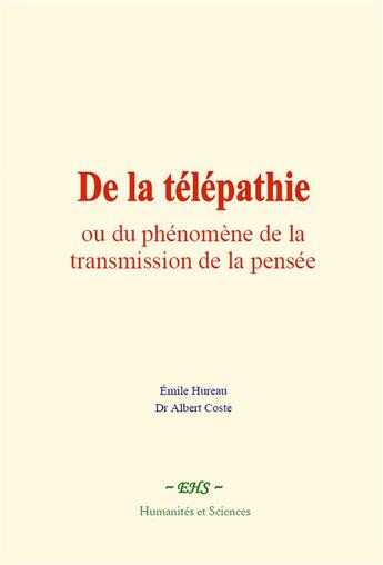 Couverture du livre « De la telepathie, ou du phenomene de la transmission de la pensee » de Emile Hureau aux éditions Le Mono