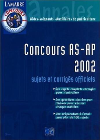 Couverture du livre « Concours as/ap 2001 2002 » de Editions Lamarre aux éditions Lamarre