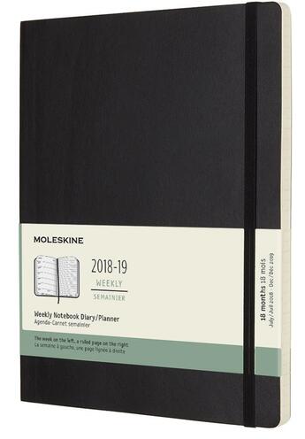 Couverture du livre « Agenda 18 mois semainier 2018 ; 19 très grand format noir souple » de  aux éditions Moleskine