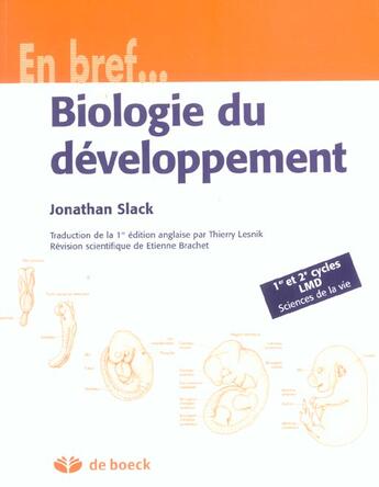 Couverture du livre « Biologie du développement » de Slack aux éditions De Boeck Superieur