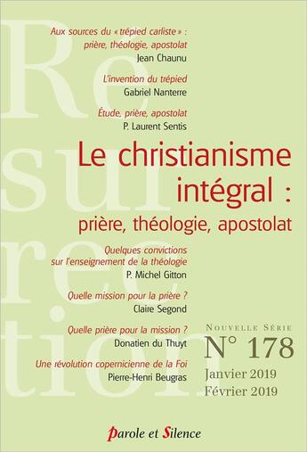 Couverture du livre « Resurrection n 178 - christianisme integral » de Michel Gitton aux éditions Parole Et Silence