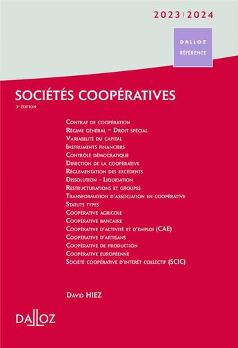 Couverture du livre « Sociétés coopératives : création, organisation, fonctionnement (édition 2023/2024) » de David Hiez aux éditions Delmas