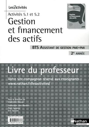 Couverture du livre « Gestion financement des actifs ; BTS assistant de gestion PME-PMI ; 2ème année ; livre du professeur (édition 2010) » de Doussy Madeleine aux éditions Nathan