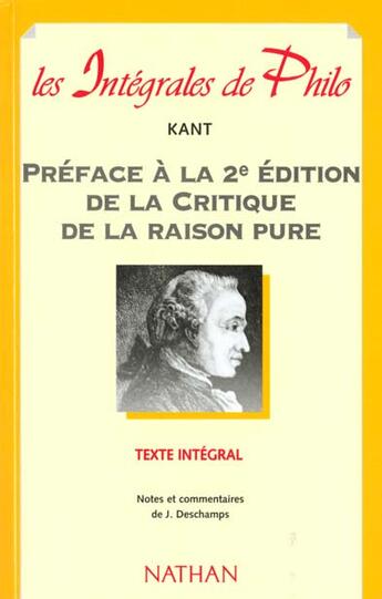 Couverture du livre « Preface De La Critique De La Raison Pure » de Deschamps Jacques aux éditions Nathan