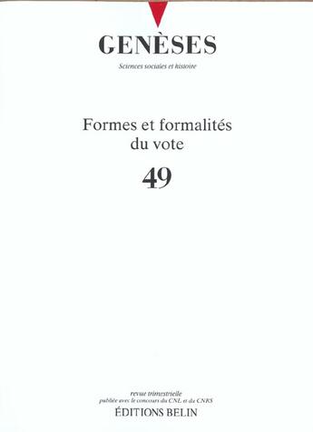 Couverture du livre « Formes et formalités de vote » de Nicolas Mariot aux éditions Belin