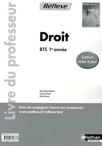 Couverture du livre « REFLEXE ; droit ; BTS 1ère année ; livre du professeur 2011 » de  aux éditions Nathan