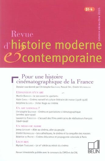 Couverture du livre « REVUE D'HISTOIRE MODERNE ET CONTEMPORAINE Tome 51-4 : octobre-décembre 2004 » de Revue D'Histoire Moderne Et Contemporaine aux éditions Belin