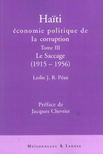 Couverture du livre « Haiti Economie Politique De La Corruption T3 » de Pean L aux éditions Maisonneuve Larose