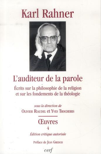 Couverture du livre « L'auditeur de la parole » de Karl Rahner aux éditions Cerf