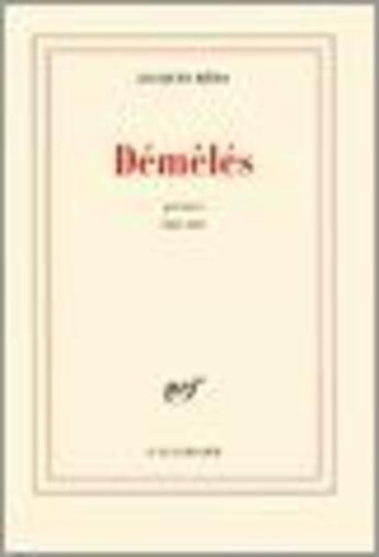 Couverture du livre « Demeles - poemes 2003-2007 » de Jacques Reda aux éditions Gallimard