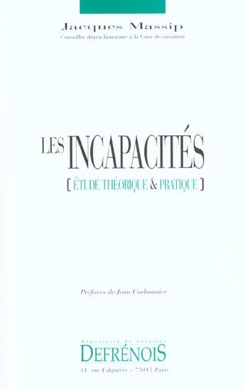 Couverture du livre « Incapacites (les) » de Jacques Massip aux éditions Defrenois