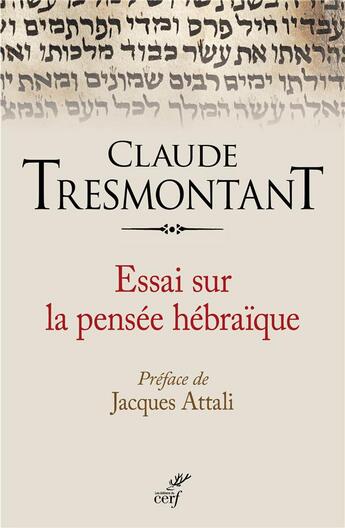Couverture du livre « Essai sur la pensée hébraïque » de Claude Tresmontant aux éditions Cerf