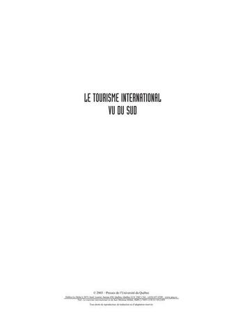 Couverture du livre « Le tourisme international vu du sud ; essai sur la problématique du tourisme dans les pays en développement » de Mimoun Hillali aux éditions Pu De Quebec