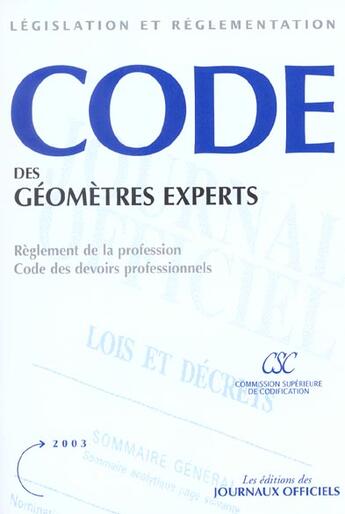 Couverture du livre « Code des geometres experts » de  aux éditions Documentation Francaise