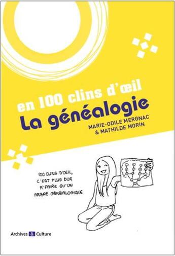 Couverture du livre « La généalogie en 100 clins d'oeil : 100 clins d'oeil, c'est plus dur à faire qu'un arbre généalogique » de Marie-Odile Mergnac et Mathilde Morin aux éditions Archives Et Culture