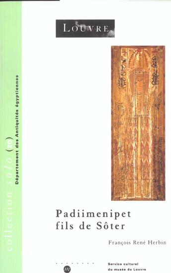 Couverture du livre « Padiimenipet fils de soter-histoire d une famille dans l egypte romaine » de Francois-Rene Herbin aux éditions Reunion Des Musees Nationaux