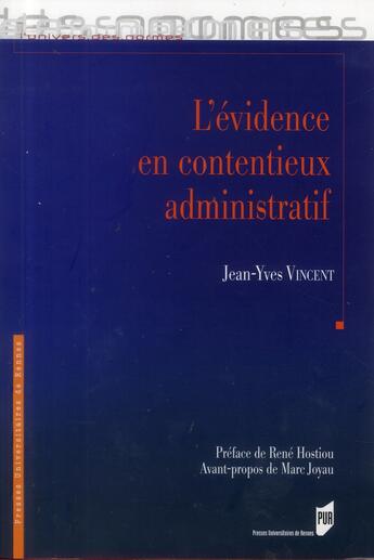 Couverture du livre « L'évidence en contentieux administratif » de Jean-Yves Vincent aux éditions Pu De Rennes