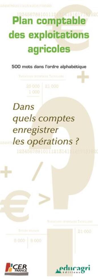 Couverture du livre « Plan comptable des exploitations agricoles ; dans quels comptes enregistrer les opérations ? ; édition 2007 » de  aux éditions Educagri