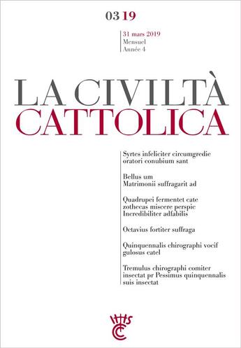 Couverture du livre « La civilta cattolica avril 2019 » de Spad Antonio aux éditions Parole Et Silence