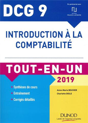 Couverture du livre « DCG 9 - introduction a la comptabilité 2019 tout-en-un (édition 2019) » de Charlotte Disle et Anne-Marie Vallejo-Bouvier aux éditions Dunod