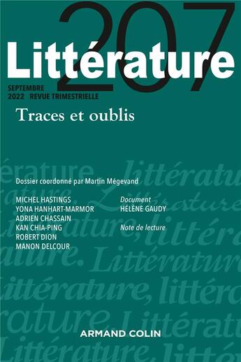 Couverture du livre « Litterature n 207 3/2022 » de  aux éditions Armand Colin