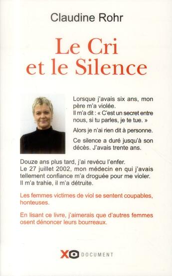 Couverture du livre « Le cri et le silence » de Claudine Rohr aux éditions Xo