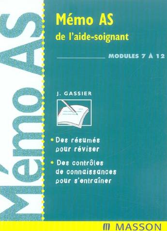 Couverture du livre « Memo as de l'aide-soignant ; modules 7 a 12 (2e édition) » de  aux éditions Elsevier-masson