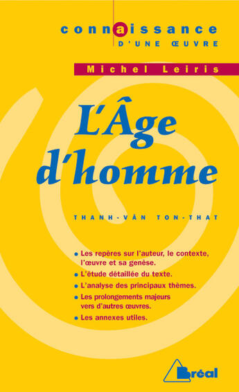 Couverture du livre « L'âge d'homme, de Michel Leiris » de Thanh-Van Ton-That aux éditions Breal