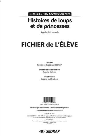 Couverture du livre « Lecture En Tete ; Histoires De Loups Et De Princesses ; Fichier De L'Elève » de Agnes De Lestrade aux éditions Sedrap