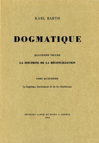 Couverture du livre « Dogmatique barth t.26 » de  aux éditions Labor Et Fides