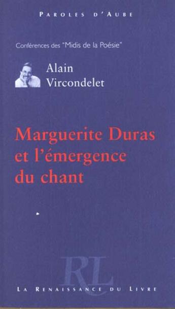 Couverture du livre « Marguerite duras » de Alain Vircondelet aux éditions Renaissance Du Livre