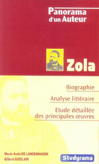 Couverture du livre « Zola » de De Langenhagen M-A. aux éditions Studyrama