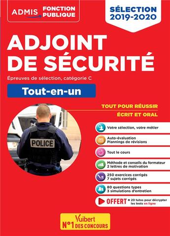 Couverture du livre « Adjoint de sécurité ; épreuves de sélection, catégorie C ; tout-en-un (concours 2019/2020) » de Francois Lavedan aux éditions Vuibert