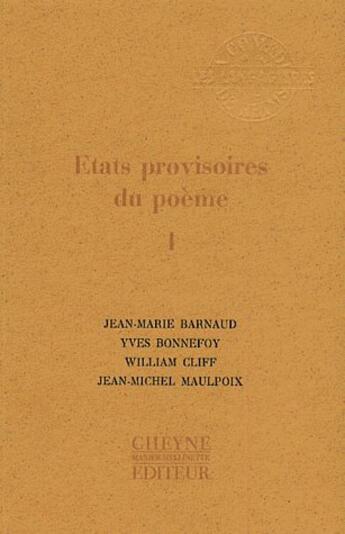 Couverture du livre « Revue Etats provisoires du poème n.1 » de Revue Etats Provisoires Du Poeme aux éditions Cheyne