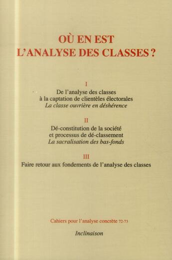 Couverture du livre « Ou en est l'analyse des classes? » de Multiples aux éditions Centre De Sociologie Historique