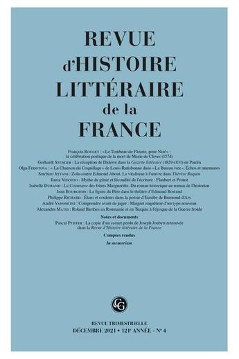 Couverture du livre « Revue d'histoire litteraire de la france 4 - 2021, 121e annee, n 4 - varia » de  aux éditions Classiques Garnier